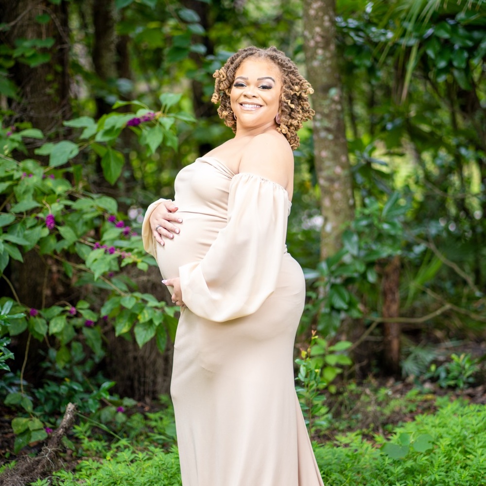 Chic Cream Off-Shoulder Maternity Dress